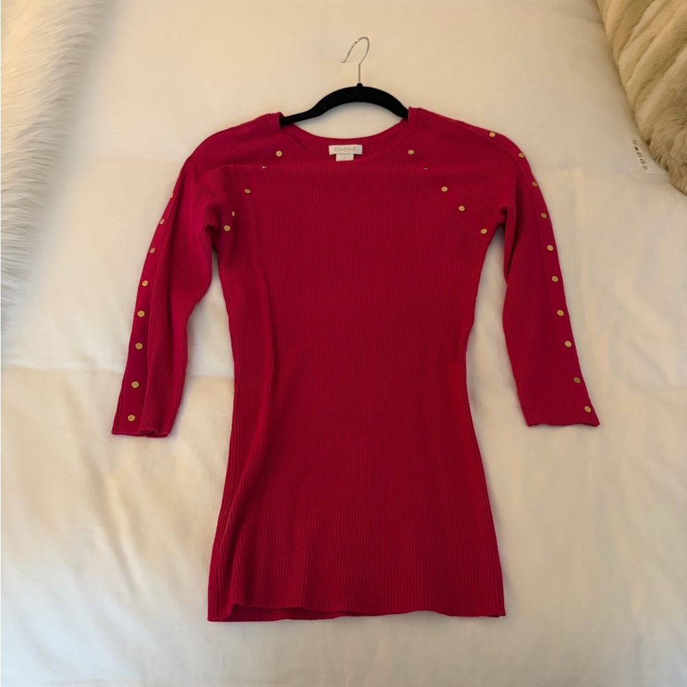 Chic Hot Pink Sweater with Gold Studs